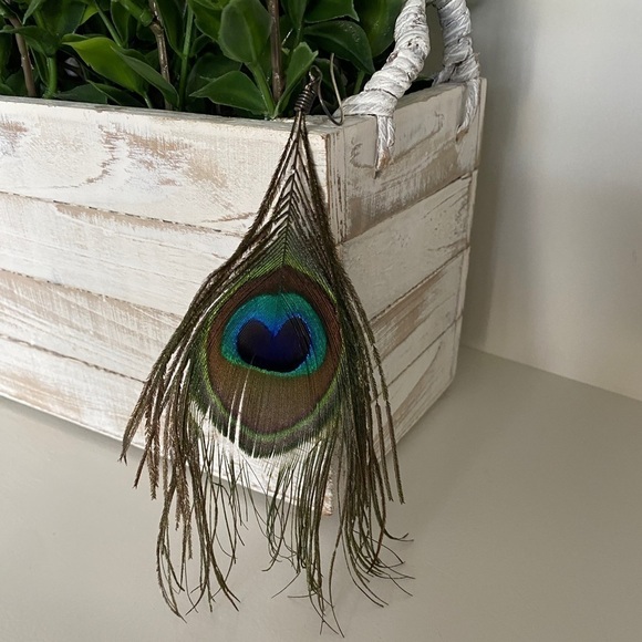 Peacock Feather Earring Blue & Green Approximately 5” Long ONLY ONE EARRING - Picture 2 of 12